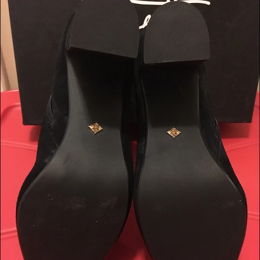 Nanette Lepore Black Suede Embroidered Floral Ankle Boots